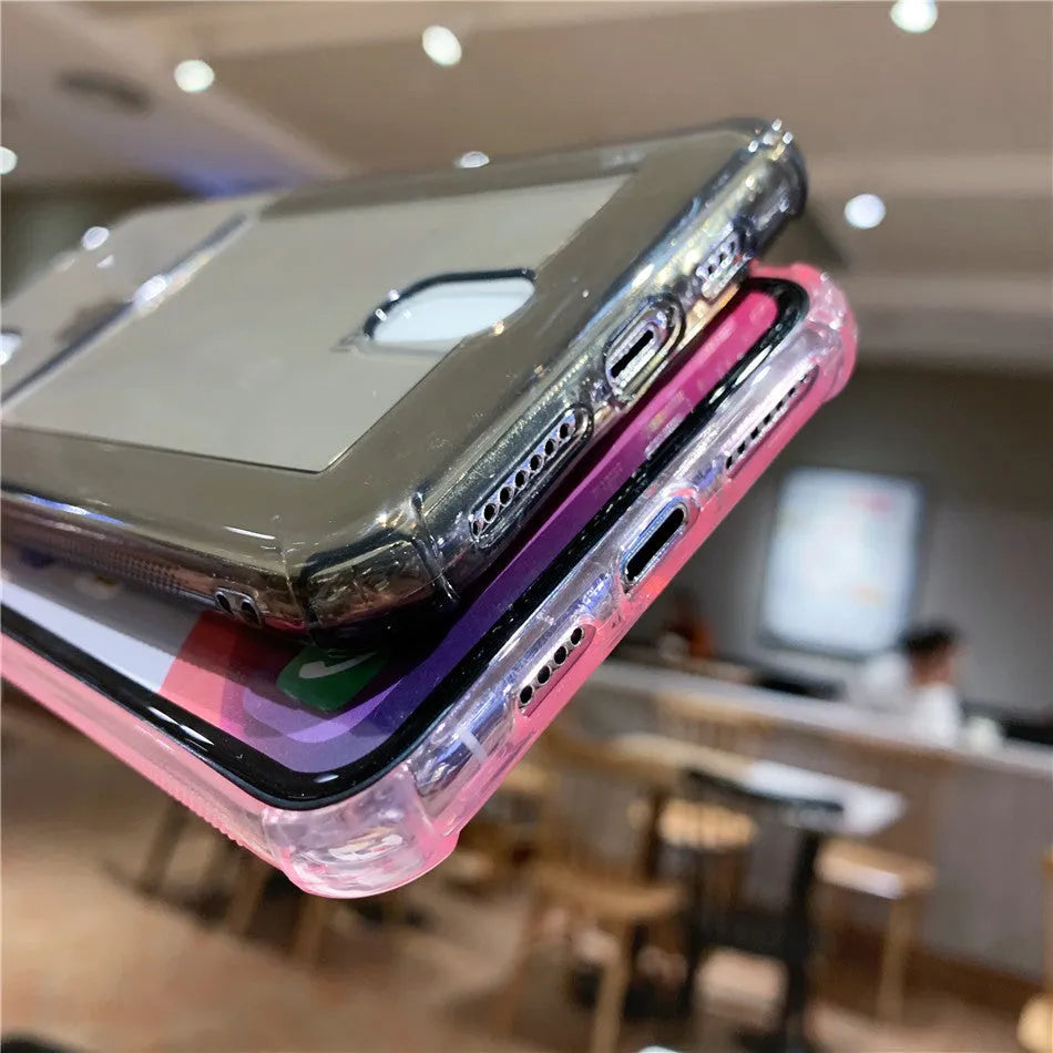Transparent silicone card holder iPhone case showing card storage compartment with solid colour back cover