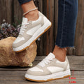 Women's khaki Korean-style thick-soled casual sneakers with PU patent leather upper and cross-strap design