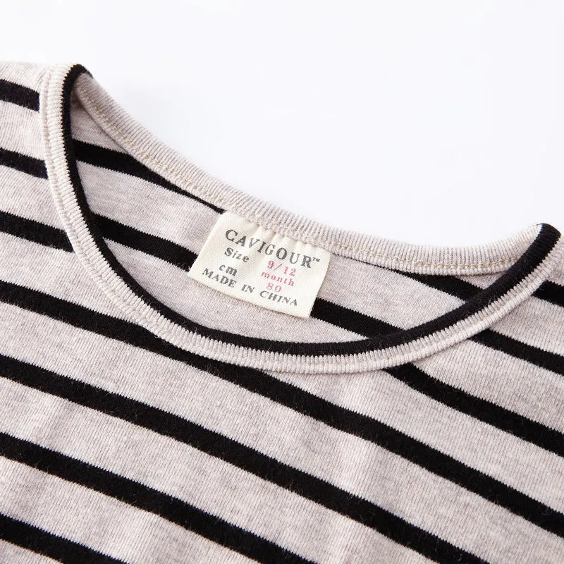 Striped print cotton long sleeve T-shirt for baby girls in black or red colours