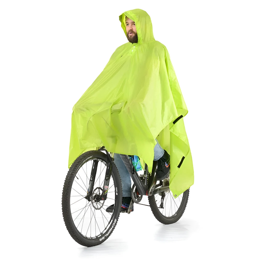 3-in-1 outdoor raincoat for hiking in light green, waterproof windproof unisex poncho with 210T polyester fabric