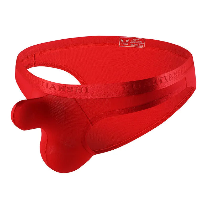 Men's solid colour thin nylon underwear for plus size, shown in a low waist design.
