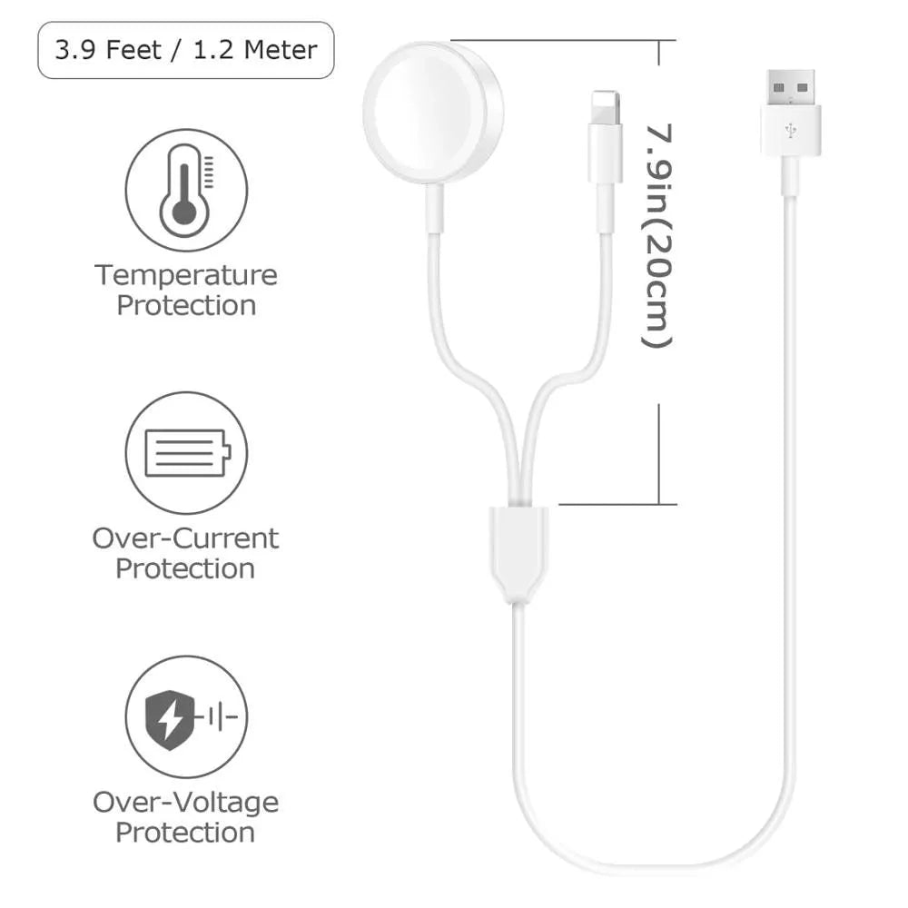 White two-in-one wireless smartwatch charger with USB connection port