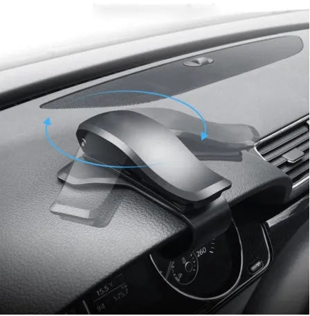 Rotary dashboard car phone holder in black with non-slip silicone clip for smartphones up to 6.5 inches