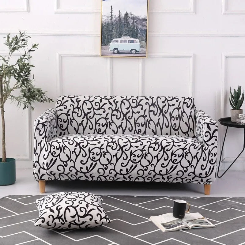 Elastic all-inclusive polyester sofa cover with striped pattern in modern simple style