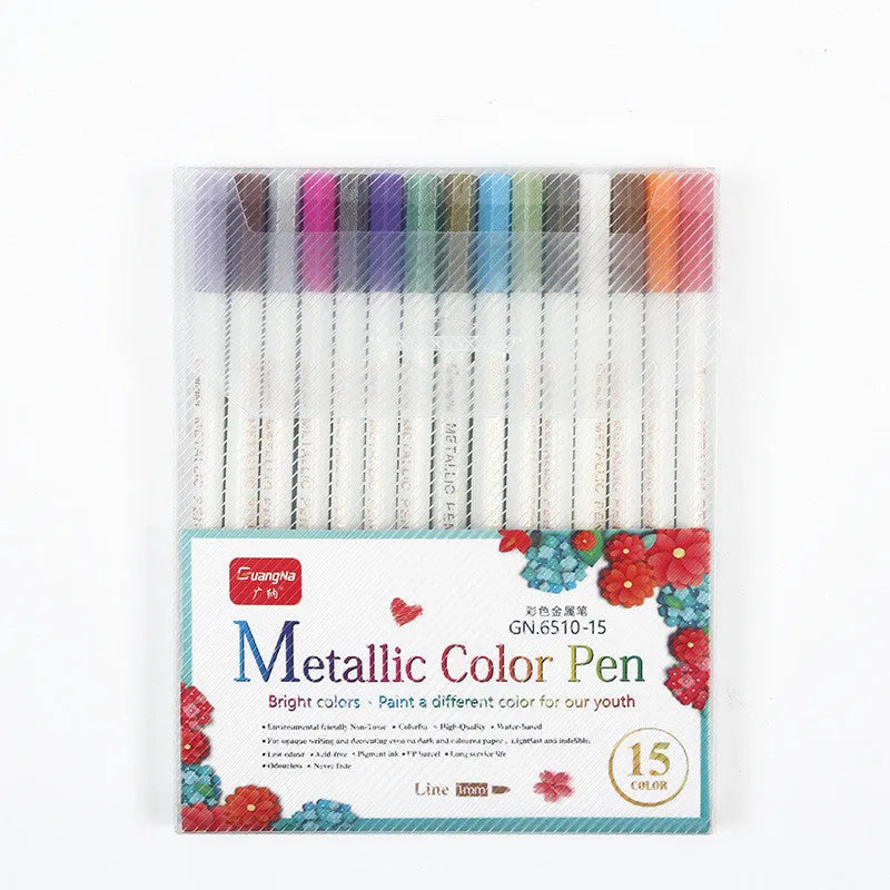 Black metal pens in plastic card album stationery set with multiple colour box options