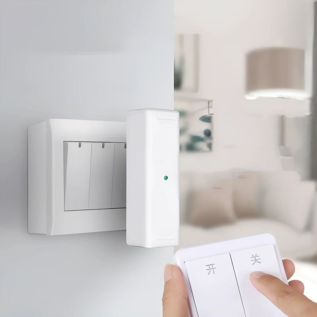 Gold and white wireless touch light switch remote control with USB charging port.