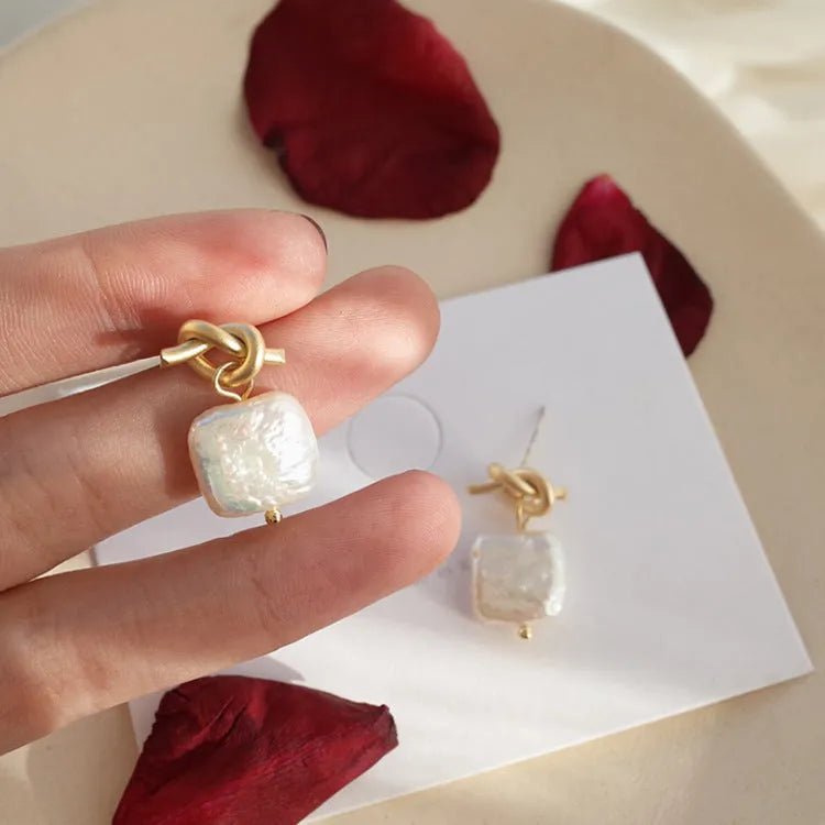 Geometric 925 Silver Natural Pearl Earrings Electroplated Finish in Picture Color Hypoallergenic Stud Earrings for Women Daily Wear and Gifting Individual Packed