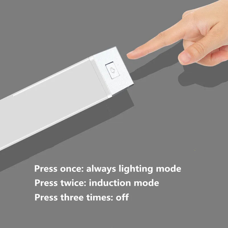 USB rechargeable magnetic LED closet light with motion sensor on a metal surface.