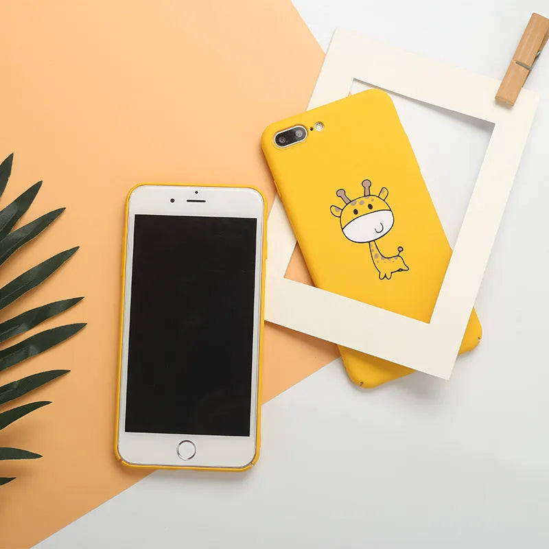Yellow patterned plastic phone case for iPhone models 6 through X displayed on a solid background.