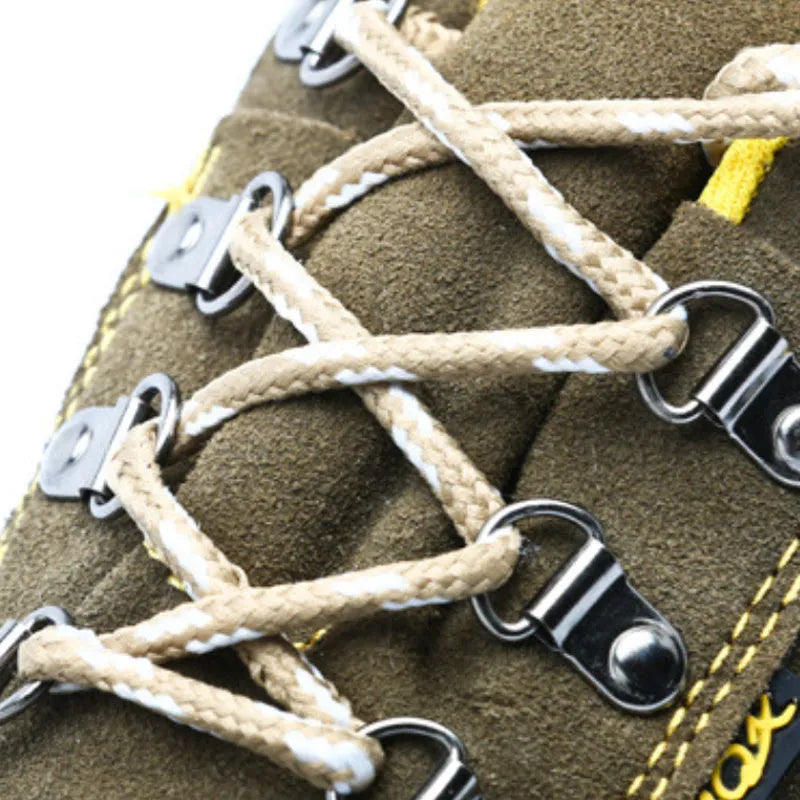 Bronze cow suede steel toe safety shoes showing low-cut design and non-slip sole pattern