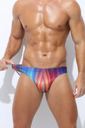 Men's printed swimming trunks in polyester fabric showing cyber, ice cream, streamer and skull pattern options