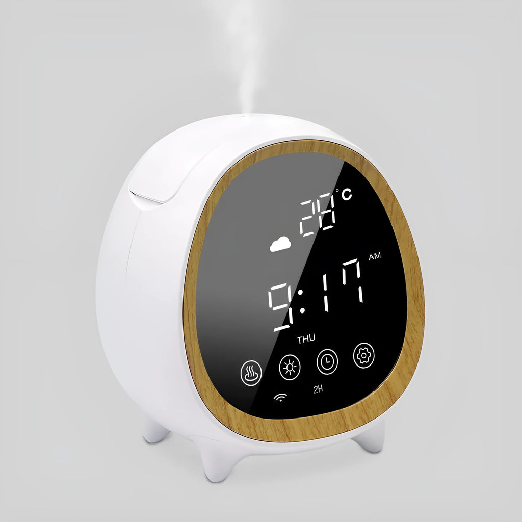 Black round smart WiFi aroma diffuser and humidifier with air purification function.