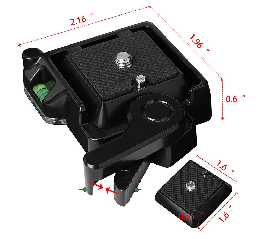Black universal quick release seat plate for PTZ tripod, 4x4cm plate, compatible with iPhone and SLR cameras