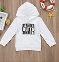 A black boys' hooded sweater with a white letter design on the front, featuring long sleeves and a pullover style.