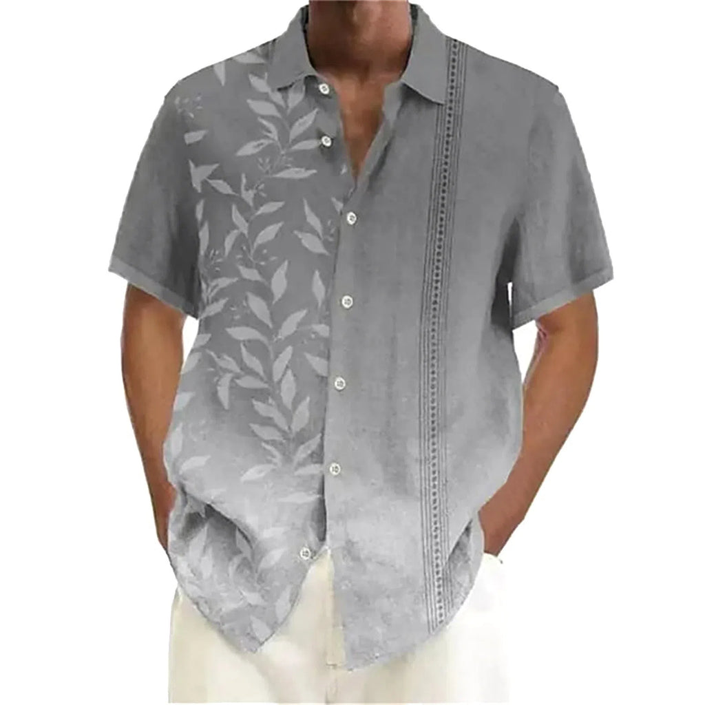 Plus size men's digital print short sleeve shirt with flower pattern, polyester stretch fabric, cardigan style, summer leisure wear
