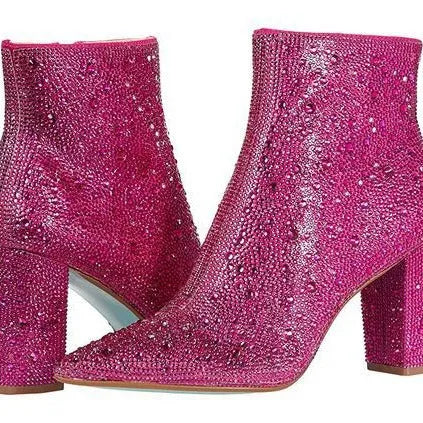 Rhinestone pointed toe fashion ankle boots with non-slip rubber sole, gold colour, available in multiple sizes and colours