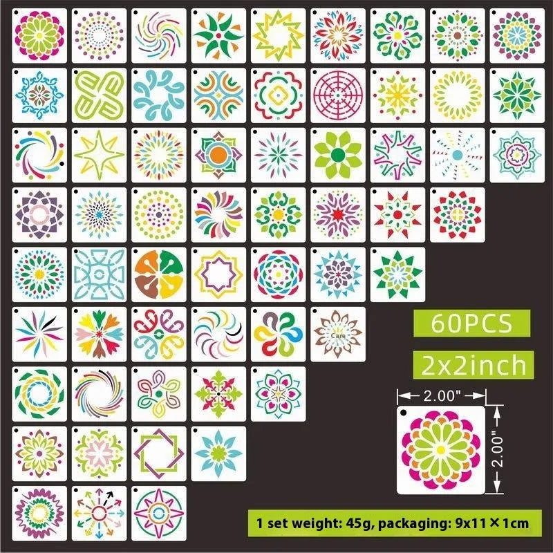 700 milky white PET film spray painting stencils showing 2-inch flower, leaf, bird, animal, letter, and ocean designs