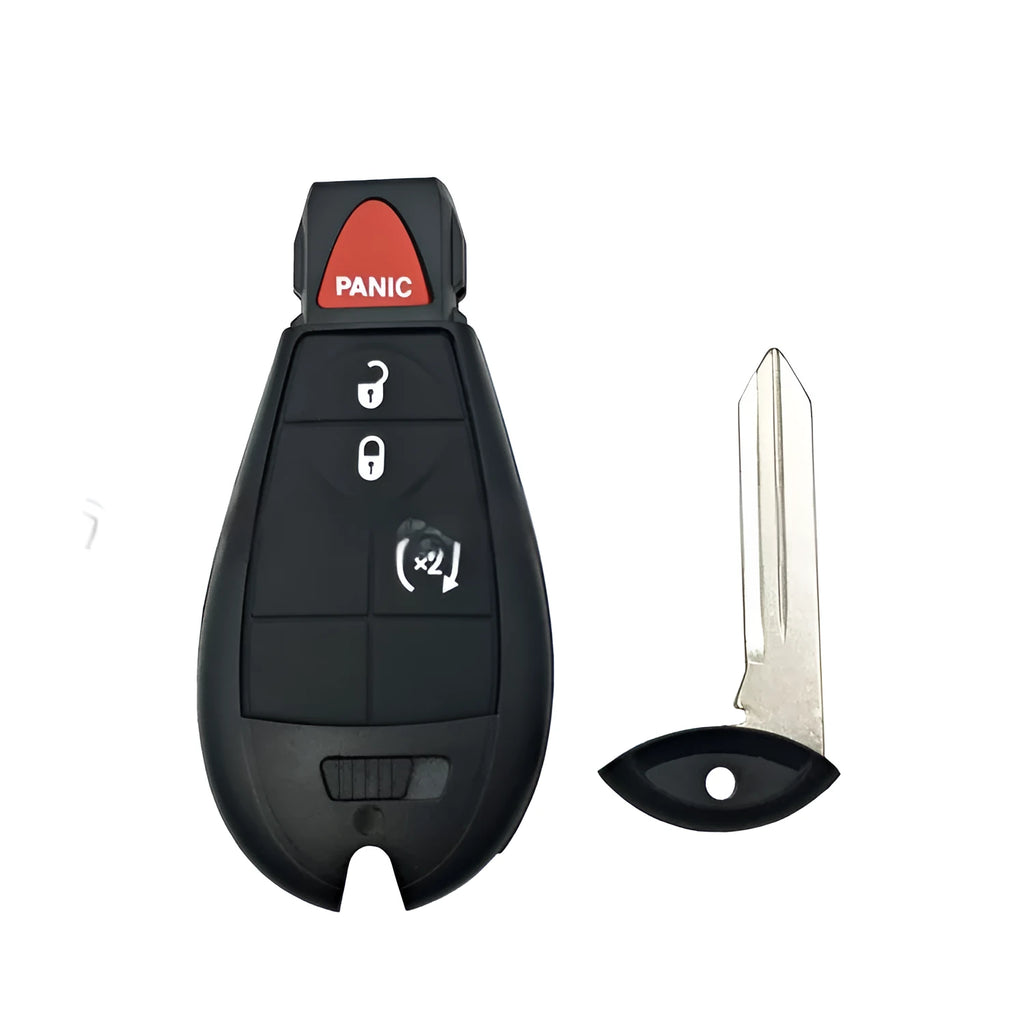 Dodge Chrysler replacement key fob shell case showing ABS brass and nylon construction, 85mm long.