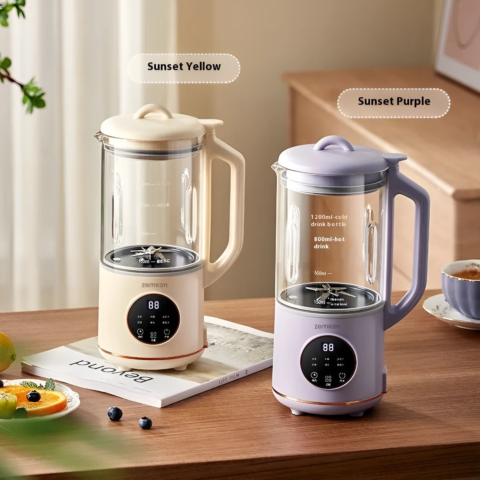 Automatic household soybean milk machine with glass body in milky white colour showing touch controls