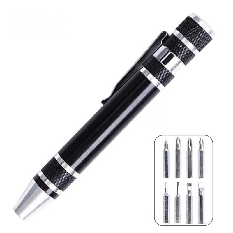8-in-1 aluminium alloy screwdriver pen set in various colours with chrome vanadium steel shaft