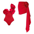 Red one-piece sleeveless swimsuit for women on a mannequin