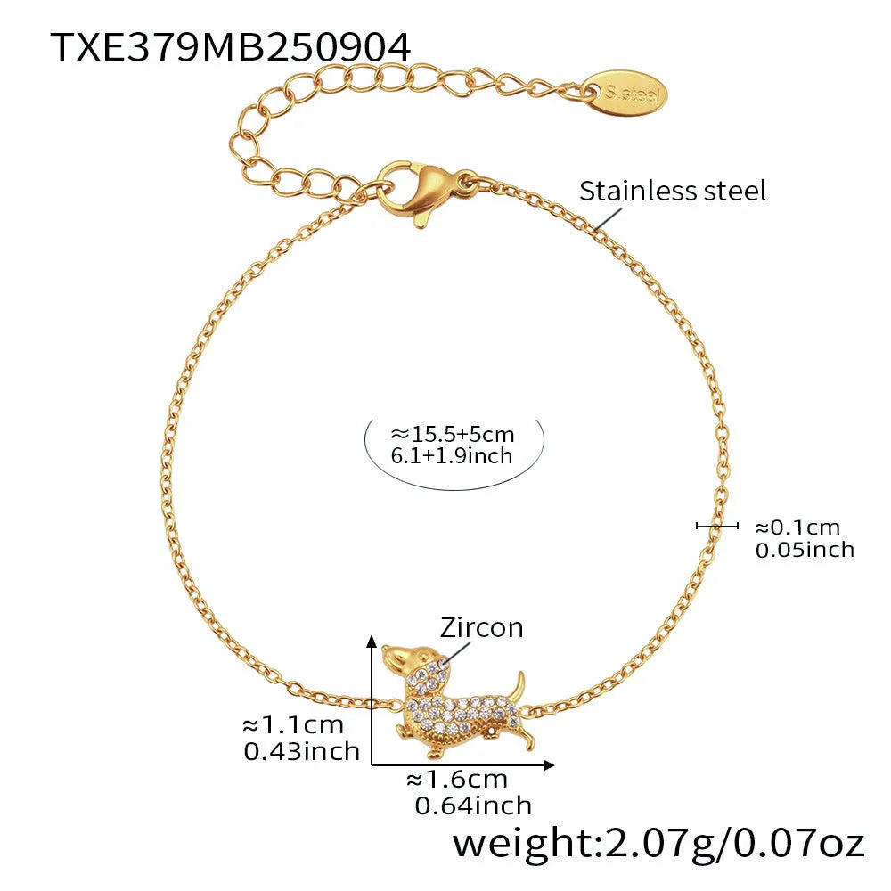 Gold puppy zircon Chinese zodiac dog bracelet made from titanium steel with full zirconium finish chain pattern