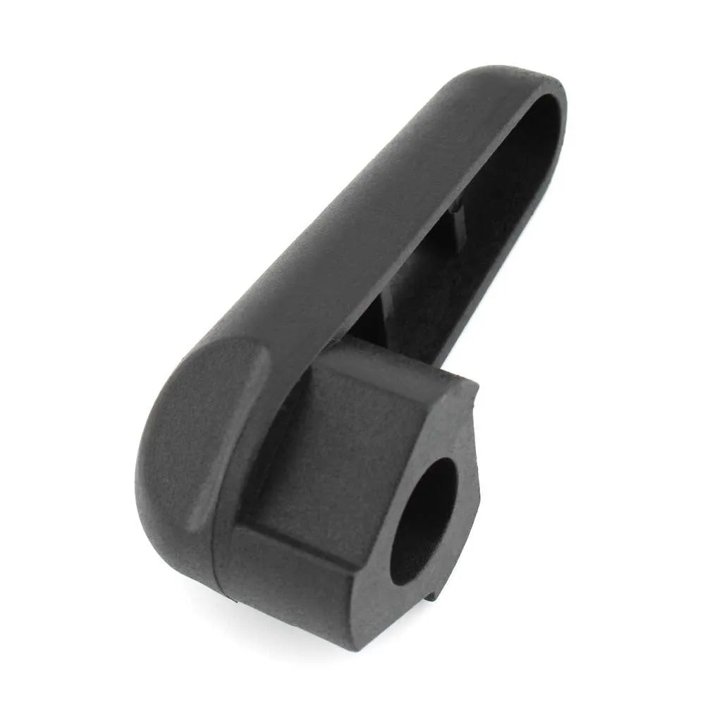 Black nylon quick release wrench for BMW motorcycle engine oil cap on a plain background