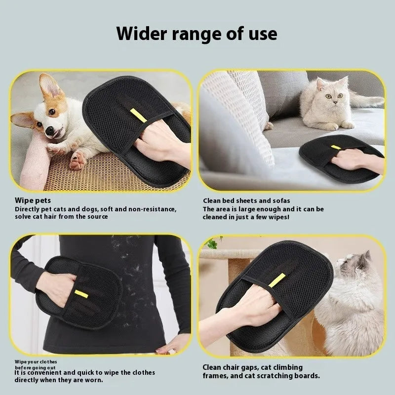 Black mesh pet grooming gloves with silicone brush bristles for removing loose hair