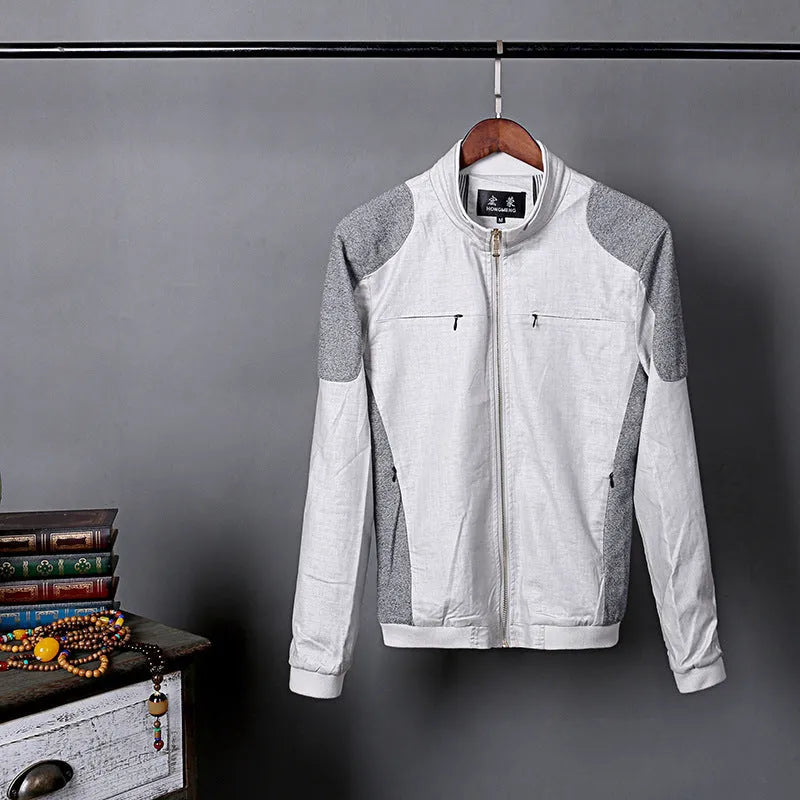 Men's thin cotton linen jacket in heather gray, available in sizes from M to 6XL for casual wear.