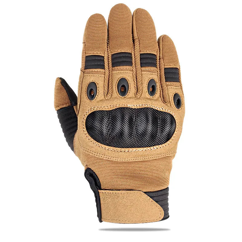Tactical full finger motorbike gloves with touch screen, knitted fabric, autumn riding, black.
