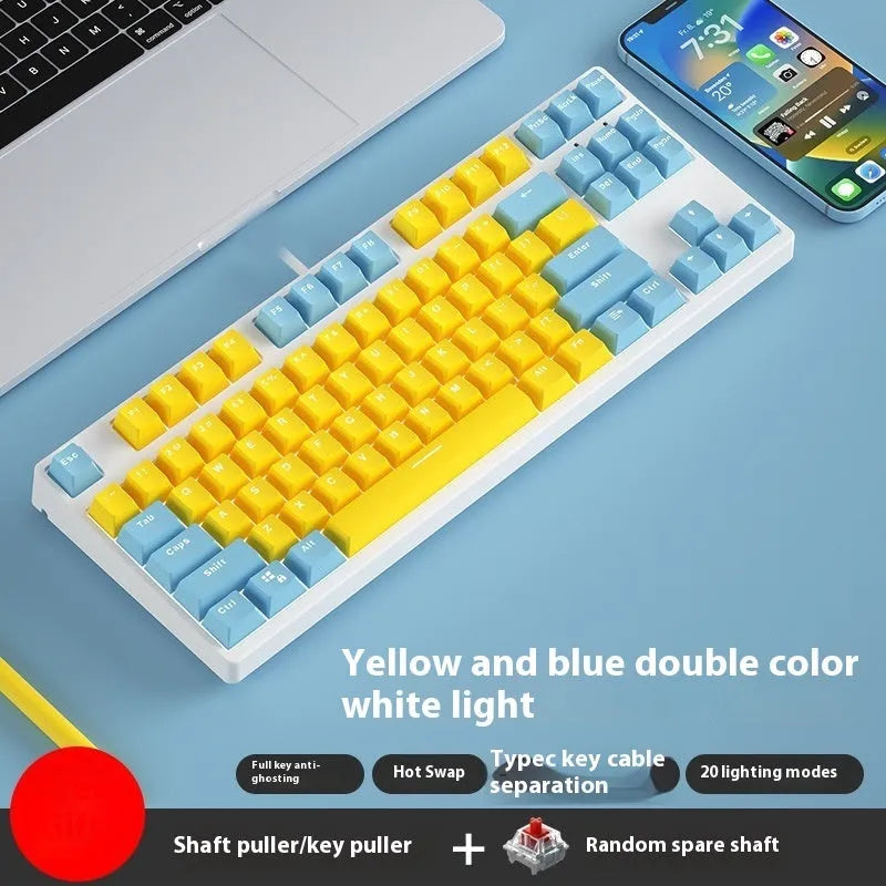 87-key hot-swappable mechanical keyboard with dual-colour backlighting and metal construction.