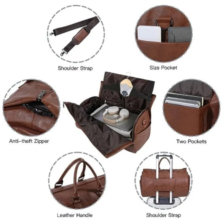 Portable folding PU leather travel bag in solid colour, 56x33x32cm, shown against neutral background