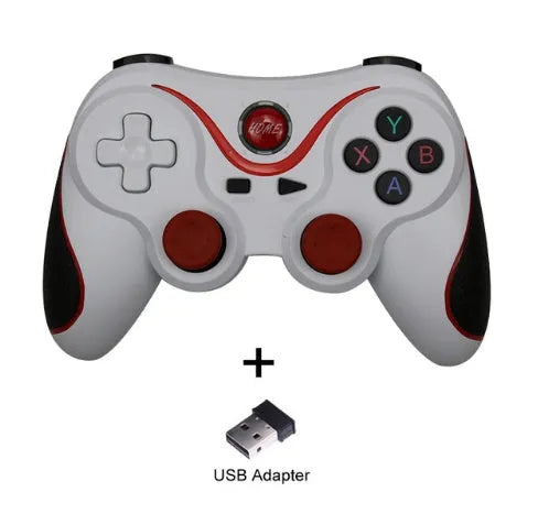 Black and white X3 version wireless Bluetooth game controller for Android phones with mobile phone clip.