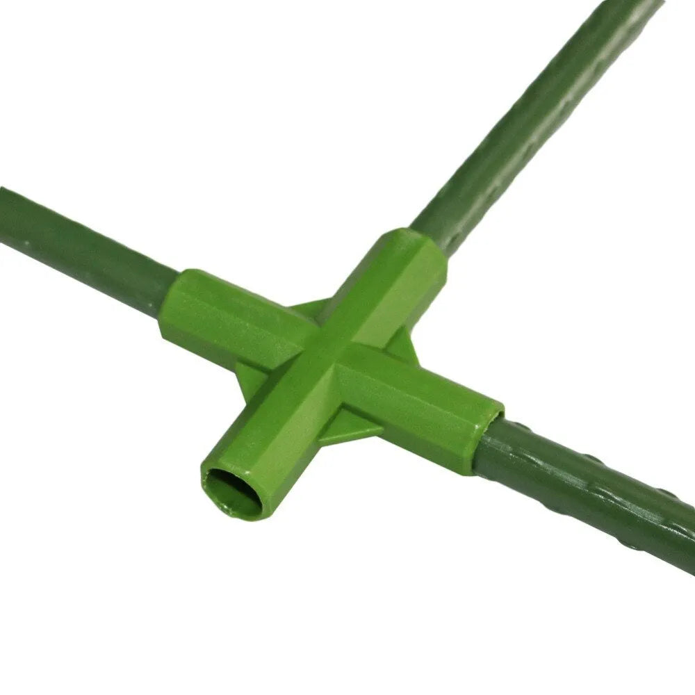 Three-way and four-way plant support connectors for 11mm garden stakes