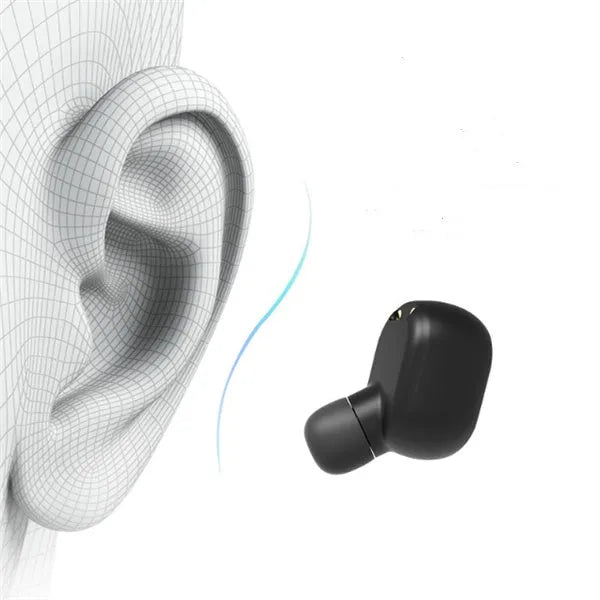M1 Bluetooth wireless headset earbuds in black and white colour options showing stereo design