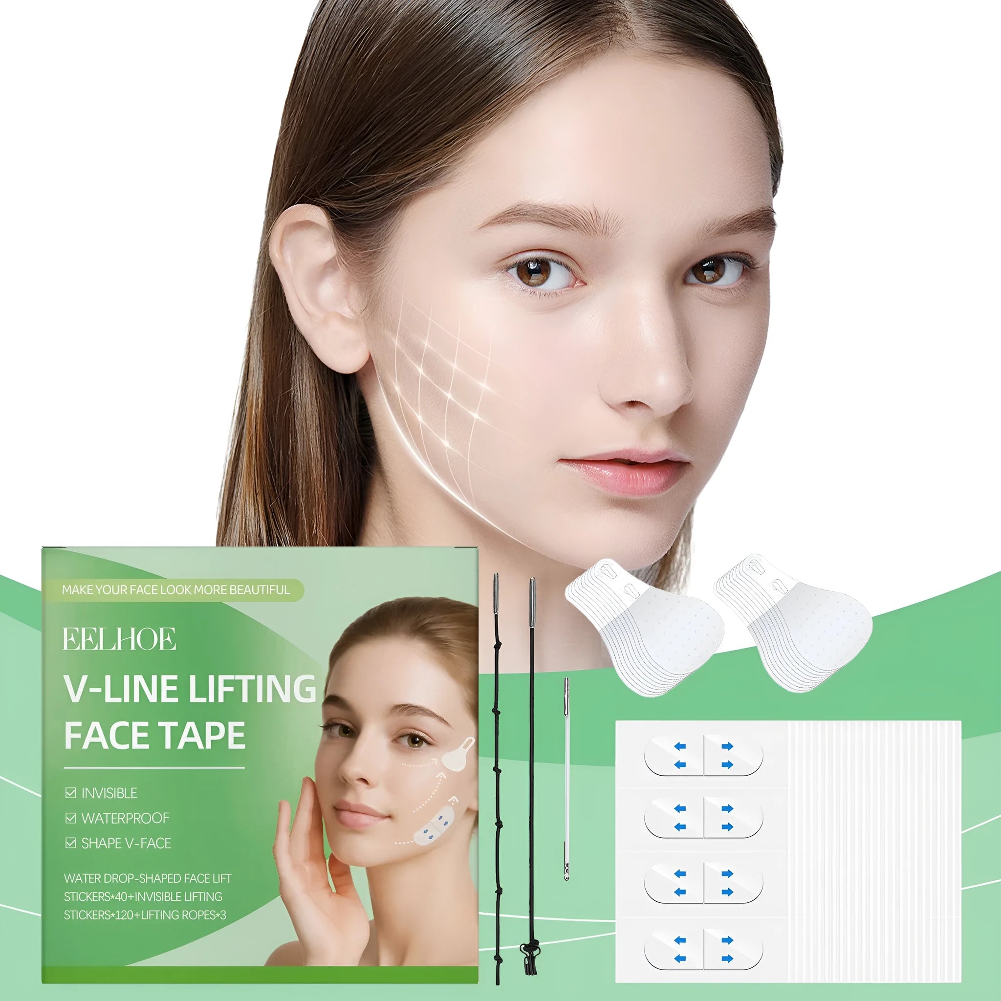Invisible face nursing adhesive bandage suit with lifting stickers and ropes for facial firming