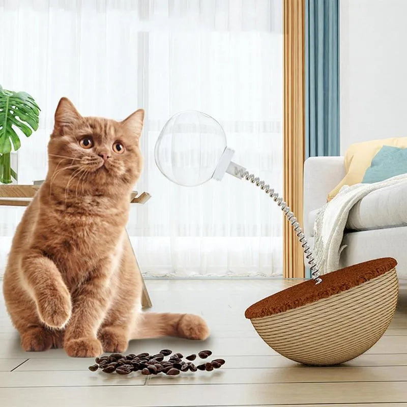 Interactive cat feeder toy with rope, PP plastic and metal components for slow feeding