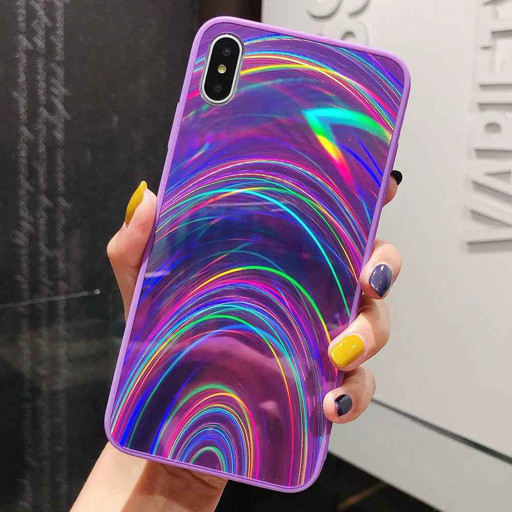 3D rainbow glitter gradient phone case showing full coverage design with precise button cutouts