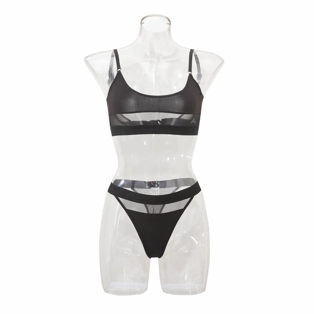 Women's black underwear set with full cup bra and matching pants