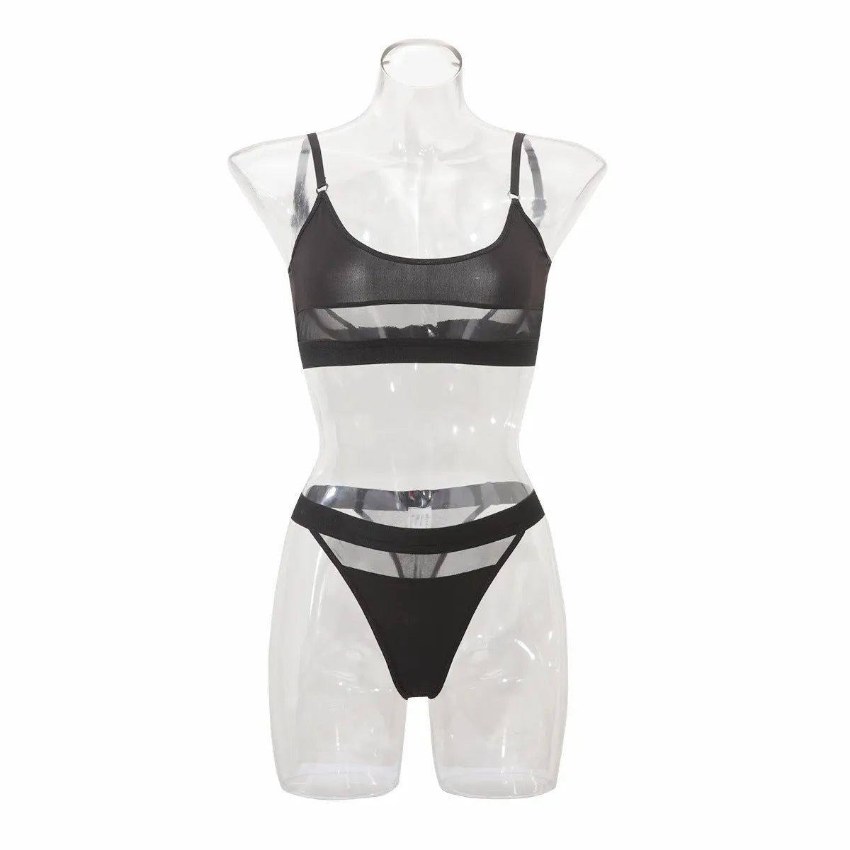 Women's black underwear set with full cup bra and matching pants