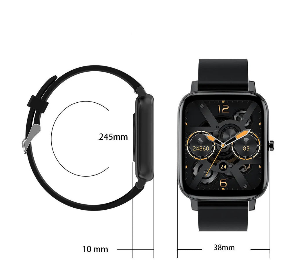 H80 black smart watch with spherical glass screen showing heart rate and time on a silicone strap