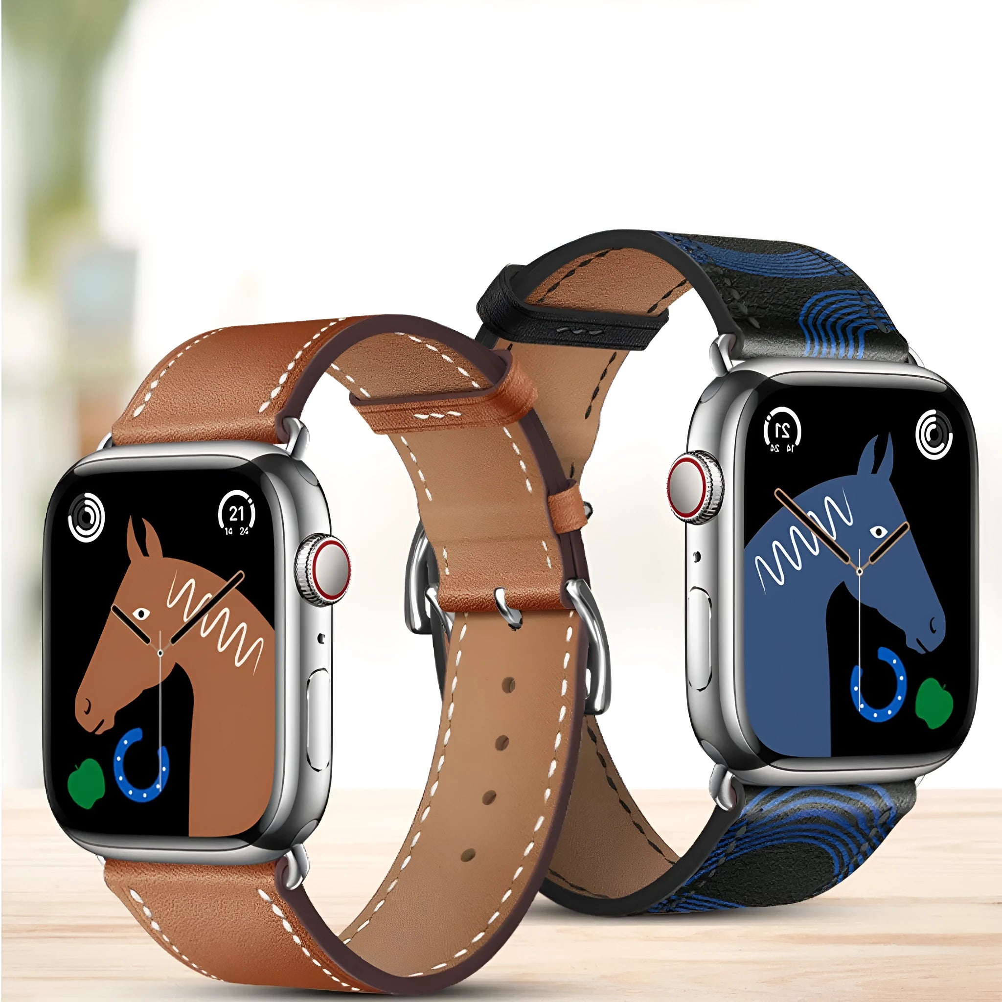 Creative Men's Leather Watch Strap for Apple Watch, Genuine Leather Band with Protective Case and Water Condensation Film, Available in Multiple Colours and Sizes 38mm to 49mm, Black, Brown, Navy Blue, Orange Options