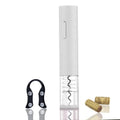 Black electric wine bottle opener with automatic corkscrew and integrated foil cutter on wooden table