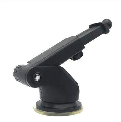 Universal car phone and navigation bracket with telescopic adjustable long rod on a dashboard.