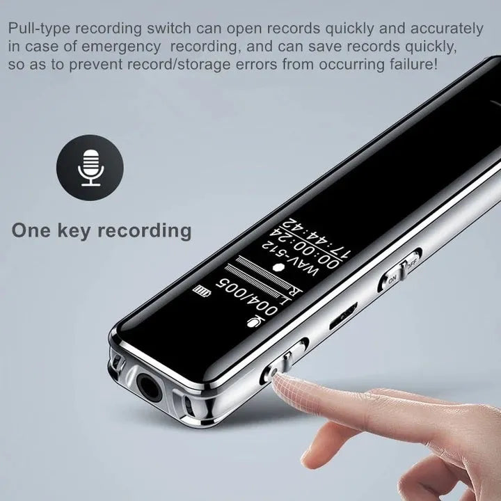 Q22 high definition noise reduction recording pen in black with LCD screen, zinc alloy shell, 108x23x9.8 mm size