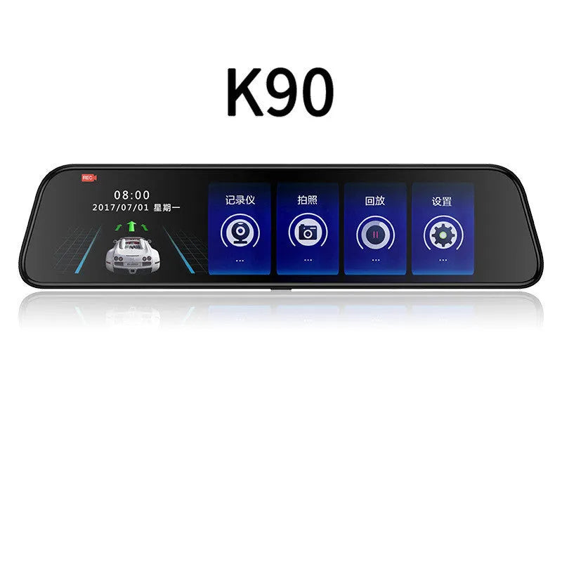 Black 12-inch touchscreen dashboard camera with voice control for car rear view monitoring