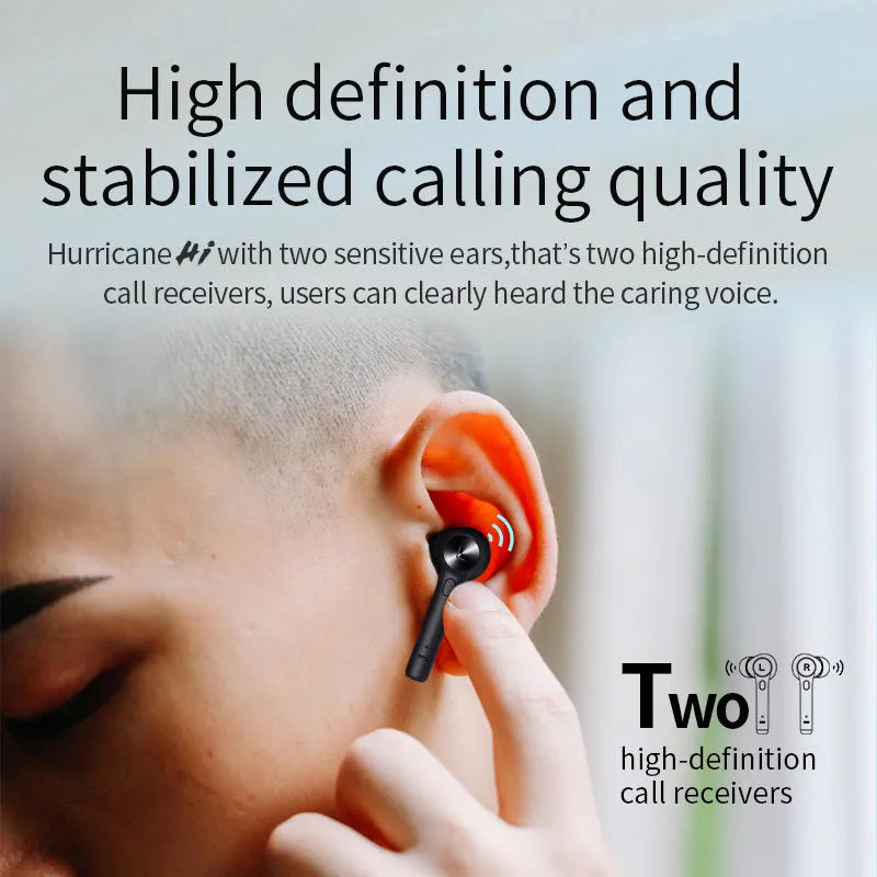 Black TWS Bluetooth headset with compact dimensions of 60mm by 67.5mm