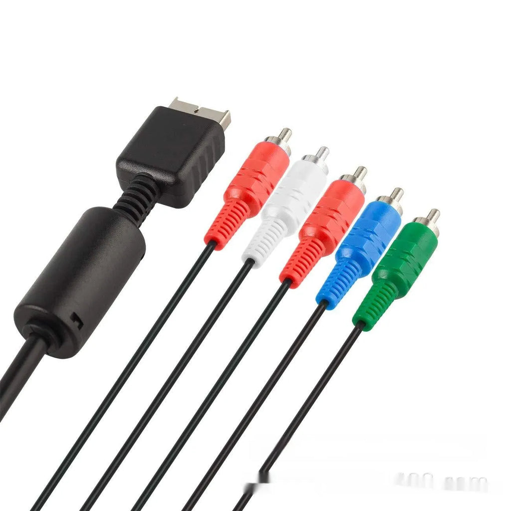 Black 1.8m nickel plated AV component cable with red green blue video and red white audio RCA plugs for PS2 PS3