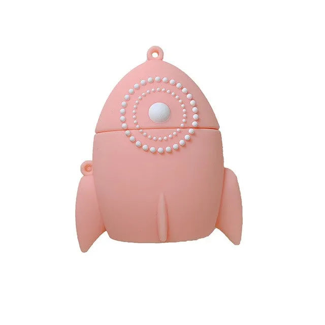 Pink silicone protective case with rocket design for Apple AirPods 1 and 2 charging case