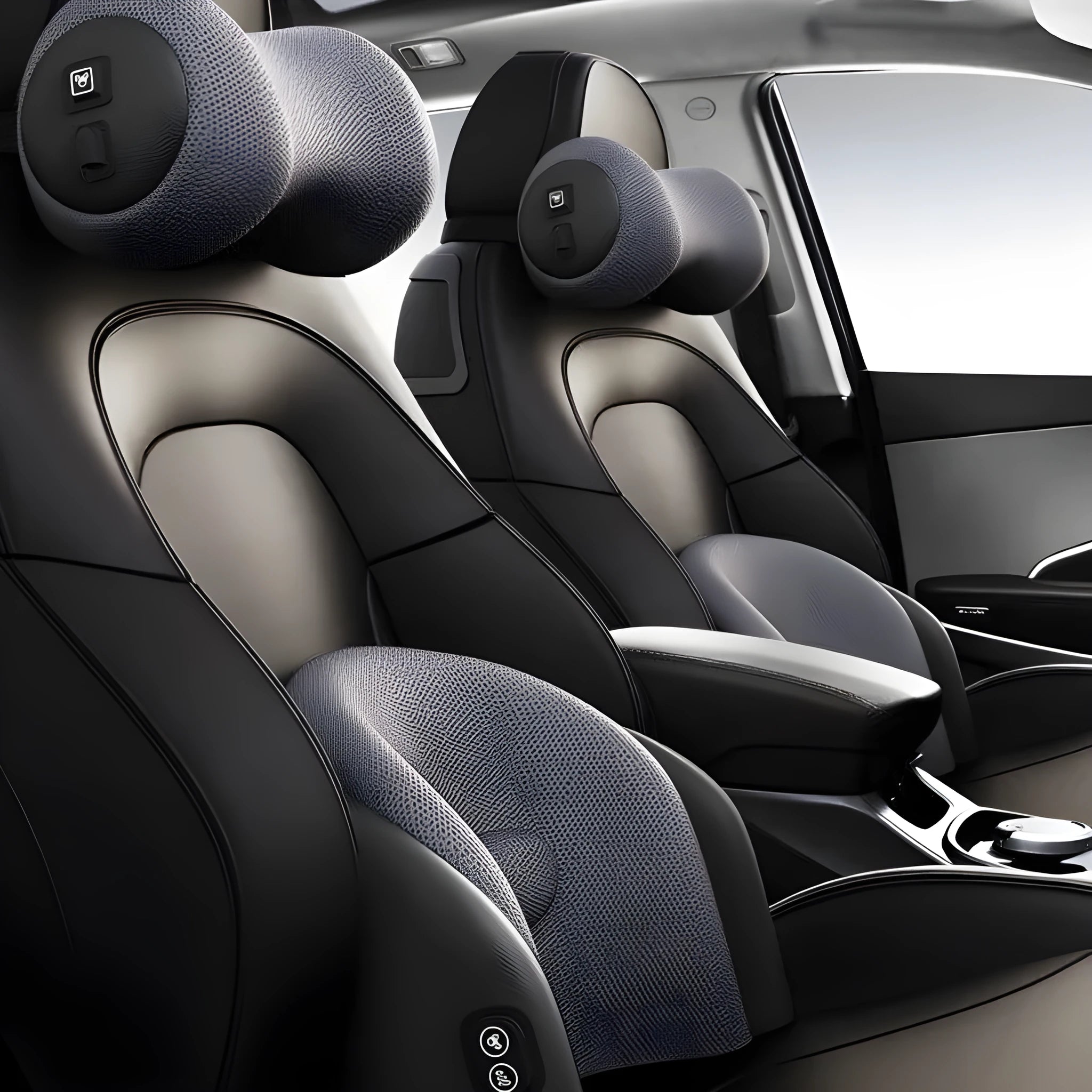 Memory foam car seat massage cushion showing headrest and lumbar support configurations